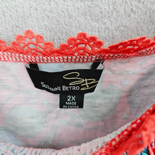 Vestido Suzanne Betro 2X Rojo Azul Floral Encaje Borde Cuello Cuadrado Corpiño Calado Nuevo - Imagen 2 de 11