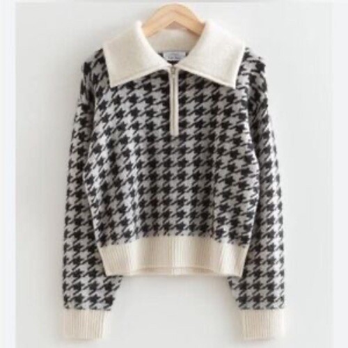 & Other Stories Houndstooth Half-Zip Pullover Sweater Alpaca Wool Blend XS - Picture 10 of 10