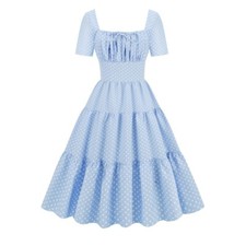 Retro Wave point Short sleeved Splicing Waist retraction Dress Cake skirt