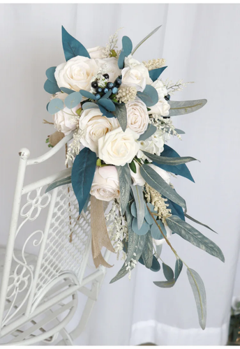 Kunstblumen Hochzeit Brautstrauß Seide Rose und grüne Blätter Sträuße - Bild 11 von 16