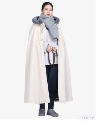Men's Chinese Thicken Cloak Shawl Keep Warm Coats Fur Trim Jackets Unisex - Picture 23 of 26