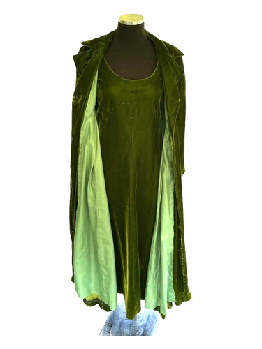 Dress & Maxi Overcoat Sz 6/8 Green Velvet Medieval Witchy Costume Fairy Goth - Picture 21 of 24