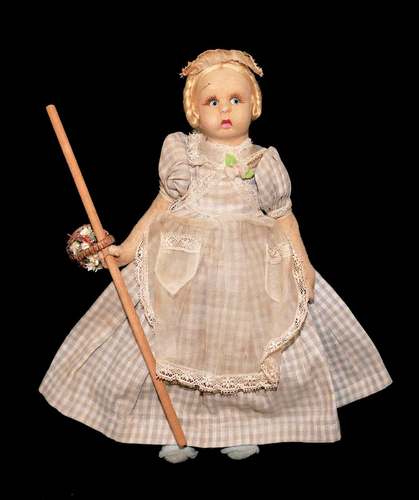 Muñeca italiana de fieltro LENCI Mascota de 1920 sorprendida 9,5" patas flojas cesta flores - Imagen 6 de 19