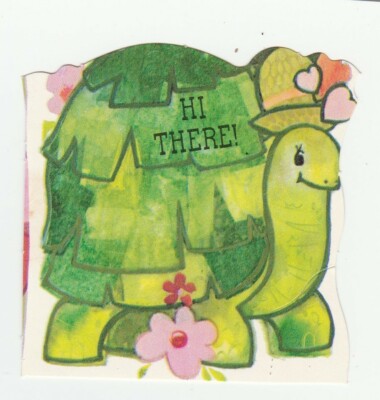 Vintage Valentine Card Turtle Flowers Hearts 1982 Ambassador Die-Cut