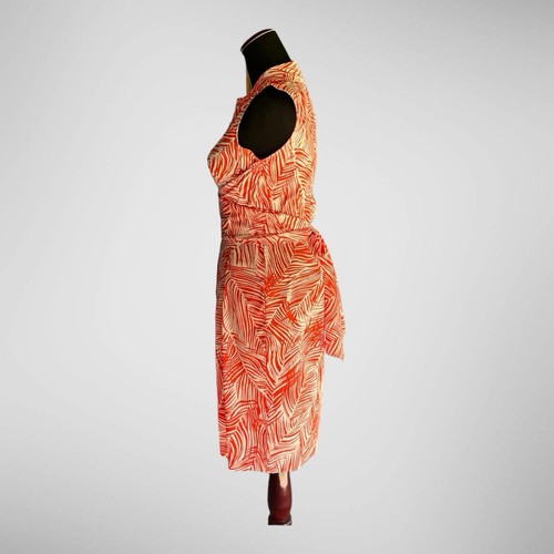 Talbots Women Sz 2 Orange Tropical Safari Button Front Sleeveless WrapTie Dress - Picture 2 of 12