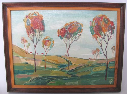 1990s VINTAGE KRASIMIR DOYCHEV FRAMED SIGNED PAINTING OIL PAINTS ON CANVAS
