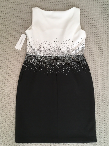 CALVIN KLEIN ELEGANT IVORY/BLACK EMBELLISHED SCUBA SHEATH DRESS SZ 12 NEW W/TAG - Picture 11 of 16