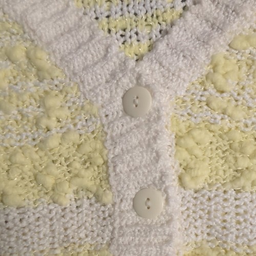 Vintage FABE Striped Popcorn Knit Sweater Women’s Sz L Yellow White V-Neck 90's - Picture 3 of 5