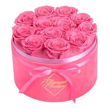 Flower Forever Gift Box 12 Real Preserved Roses in Round Velvet White Box, Ha...