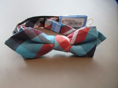 Countess Mara Men's Cotton Shifting Plaid Pre-Tied Bow Tie, Blue Multi, One Size - Picture 2 of 3