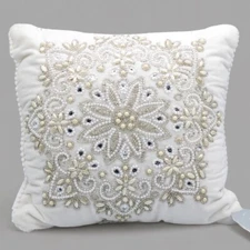 Glitz Glimmer Beaded Embroidered Winter Soft White Throw Pillow NWT 12x12” 2021
