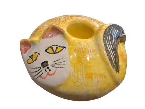 2er Set - Pier 1 gelbe Katze Kerzenständer - Made in Italy - Bild 2 von 4