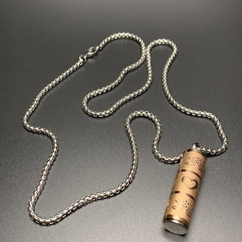 Rose Gold Cylinder Keepsake Urn For Ashes Cremation Memorial Necklace - Picture 3 of 5
