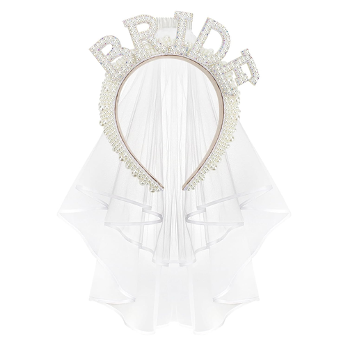 Pearl Bride Headband with Veil - Bridal Shower and Bachelorette Party Decoration - Picture 12 of 12
