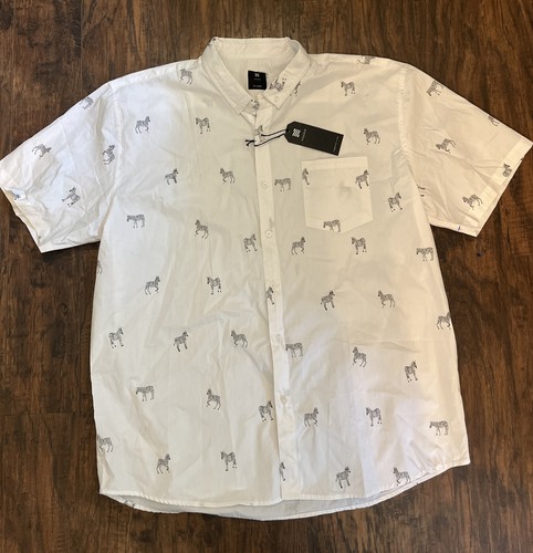 VISIVE Mens Gray Short Sleeve ZEBRA-PRINT Button-Down Shirt NEW Sz 3XL - Bild 1 von 12