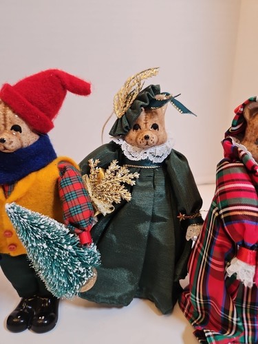 VTG Ceramic Teddy Bear Christmas Ornaments In Victorian Clothing 1980's 6.5"T - Picture 5 of 24