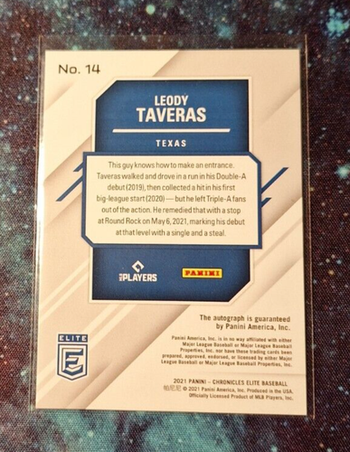 Leody Taveras 2021 Panini Chronicles Elite Rookie Auto RC #14 - Picture 2 of 2