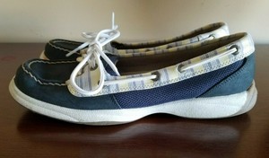 Sperry-Top-Sider-Boat-Shoes-Women-039-s-Size-7-5-Navy-Yellow-Leather-Laces