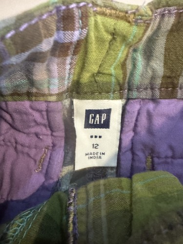 Gap Patchwork Shorts Y2k Vtg Low Rise Preppy Mall Girls Green Plaid Madras 14 - Picture 3 of 5