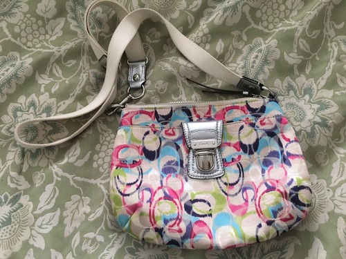 COACH Signature Stamped POPPY Multi-Colored Swingpack Purse Crossbody Bag