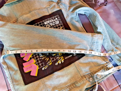 GODZILLA Custom Upcycled Levi's Trucker Jacket with 1 Pin and 1 Patch - Picture 13 of 18