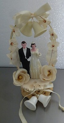 #ad #ad Vintage Wedding Cake Topper Bride Groom Wedding Bells 1940s 50s needs tlc