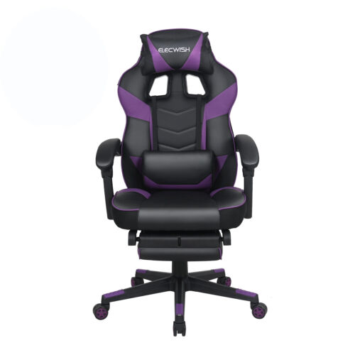 ELECWISH Gaming Chair Leather PU Office Chair Recliner Swivel Seat with Footrest - Picture 13 of 48