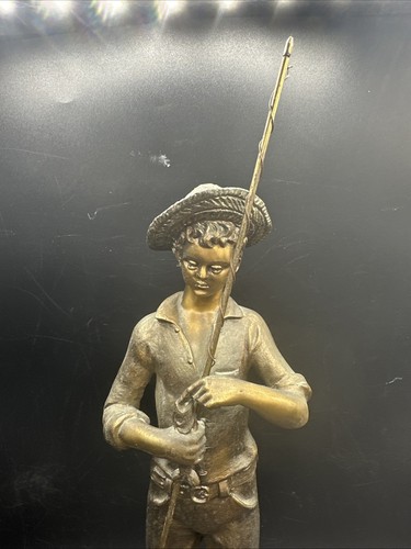 A. Sanges Antique Bronze Boy Fisherman Marble Base - Picture 2 of 16