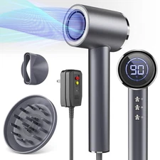1600W Ionic Hair Dryer With Diffuser Negative Ions Magnetic Nozzle LED Display
