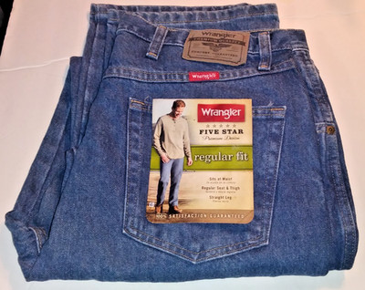 WRANGLER FIVE STAR MEN'S JEANS 35x34 Blue Denim Regular Seat&Thigh/Straight Leg