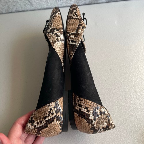 Zara Trafaluc Flats Womens 36 Snake Python Print Black Suede Leather Trim Bow - Picture 8 of 15