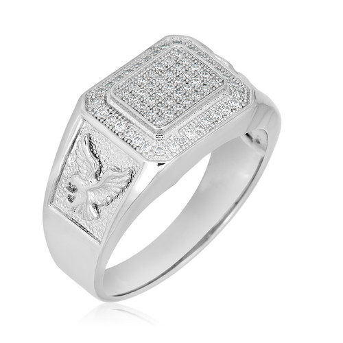 AVORA 925 Sterling Silver Cubic Zirconia CZ American Eagle Men's Signet Fashion