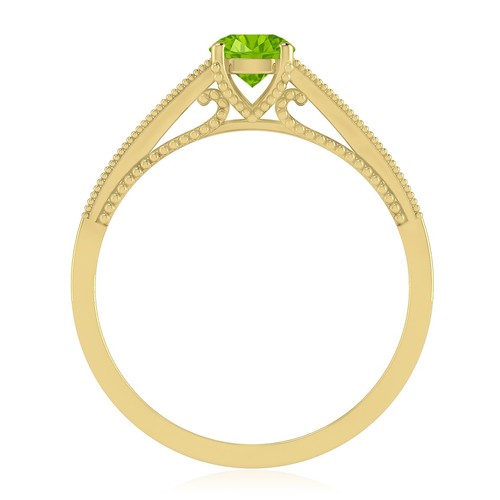 Natural Peridot & Diamond Solitaire Ring 14K Solid Gold August Birthstone # 1070 - Picture 5 of 19