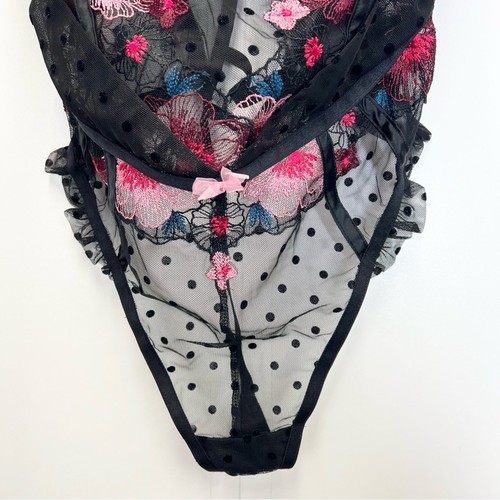 For Love & Lemons Body mit Blumenstickerei Gr. 34D schwarz Netz Spitze Teddy - Bild 8 von 16