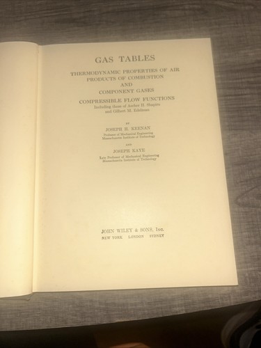 1948 GAS TABLES Joseph H. Keenan & Joseph Kaye Hardcover Publish John Wiley Inc. - Picture 4 of 8