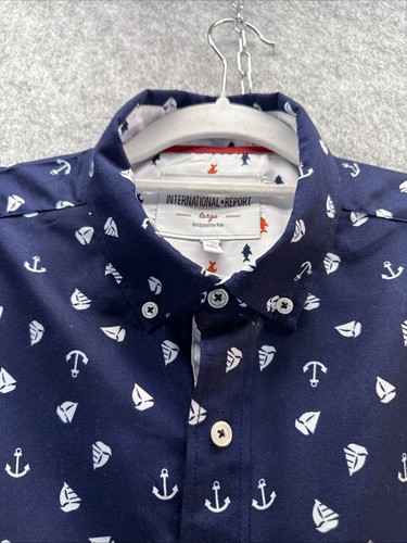 International Report Shirt Men’s Large Blue with boat/ sailing 100% poly/preppy - Picture 3 of 9