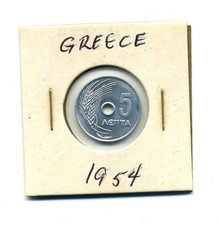 1954 Greece 5 Lepta Coin Aluminum UNC