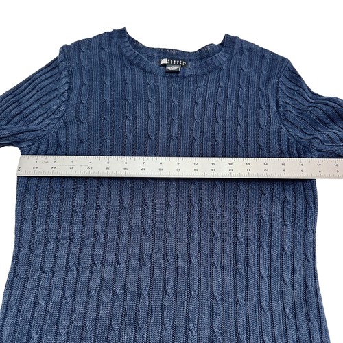 Carole Little Sweater Women XL Navy Blue 100% Linen Cable Knit Long Sleeve - Picture 9 of 11
