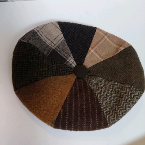 VINTAGE Capas Kopfbedeckung NY Patchwork Wolle/Nylon Zeitungsjunge Cabbie Mütze groß