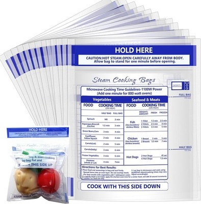 24 Pcs Zipper Steam Bags Reusable Microwave Steamer Cooking Bags Frozen Food 
