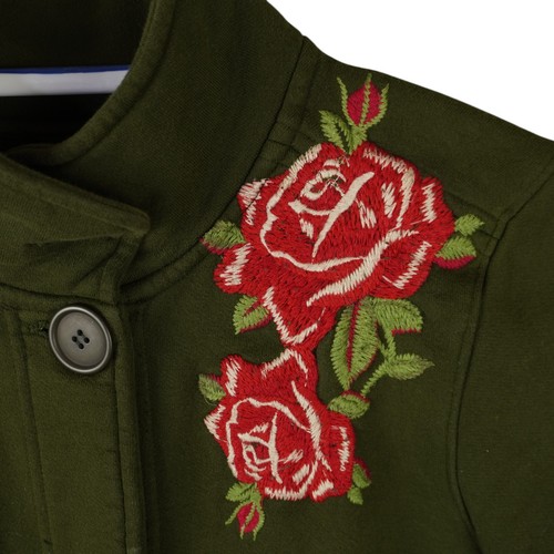 Johnny Was Terry Embroidered Coat Boho Roses Floral Button Front Olive Green S - Picture 6 of 14
