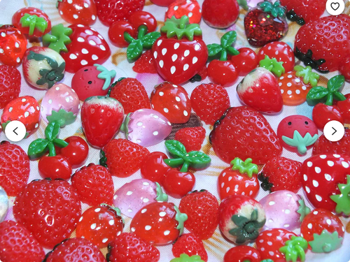 50 Pc Summer Fruits Mixed Red/Pink Cherry & Strawberry Resin Cabochons Flatback - Bild 3 von 3