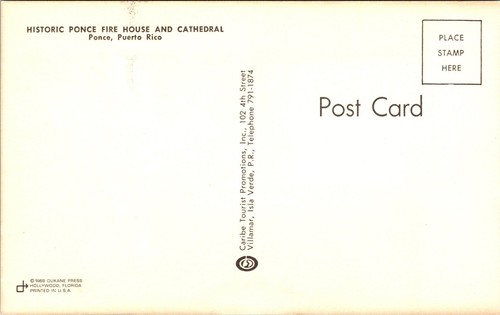 Ponce, Puerto Rico, Vintage Postcard 1969 Historic Ponce Fire House & Cathedral - Picture 2 of 2