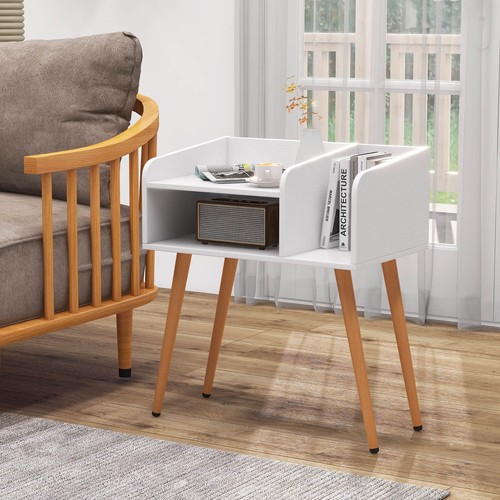 2PCS Mid Century Modern End Table with Open Shelves Metal Support Legs - Picture 4 of 9