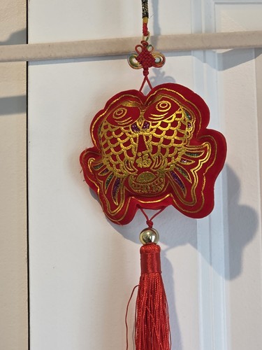 Vintage Silk Embroidered Satin Stuffed Koi Fish Hanging Art Ornament 15" - Picture 7 of 9