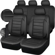 CAR PASS Leather Seat Covers Full Set Universal Water Resistant 3D All Black