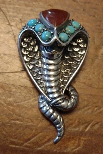 Vintage Gem Encrusted Sterling Silver Cobra Pendant - Picture 1 of 9