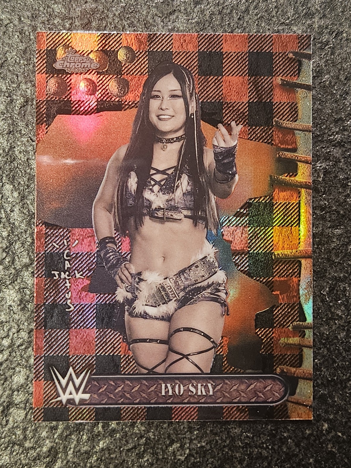 TOPPS CHROME WWE X CACTUS JACK 2025 Iyo Sky Red and Black Plaid