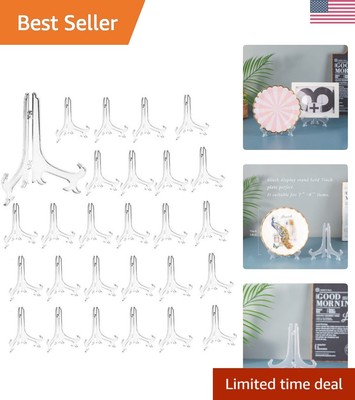 6'' Clear Plastic Easels - Foldable Display Stands for Weddings & Events, 24 Pack