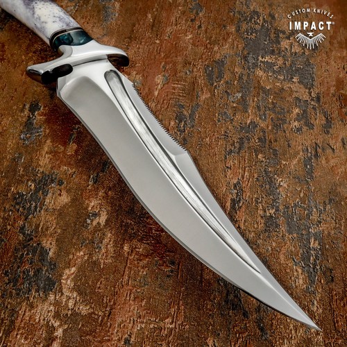 IMPACT CUTLERY CUSTOM D2 SAW TOOTH FULLER BOWIE KNIFE BONE HANDLE - Picture 3 of 16
